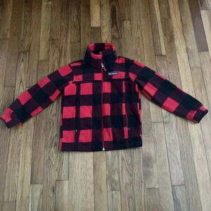 Columbia Kids Red and Black Buffalo Plaid Fleece Zip Up Size S